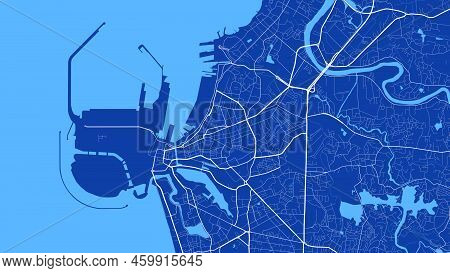 Detailed Vector Map Poster Of Colombo City Administrative Area. Blue Skyline Panorama. Decorative Gr