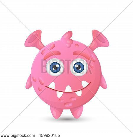 Funny Round Pink Cartoon Monster With Two Eyes For Children's Halloween Decoratio