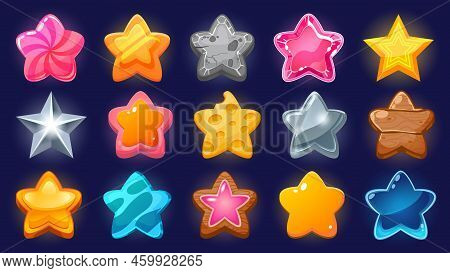Cartoon Game Star. Level Up And Win Bonus Ui Icon For Mobile Game And Web Application, Colorful Vari