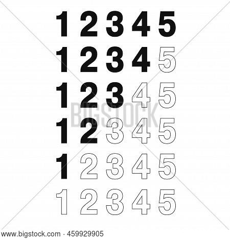 5 Numbers Comparison Rating. Five Stars Quantity Ranking. Rate In Numbers. Evaluation Or Dimension O