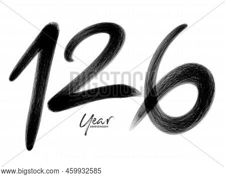 126 Years Anniversary Celebration Vector Template, 126 Number Logo Design, 126th Birthday, Black Let