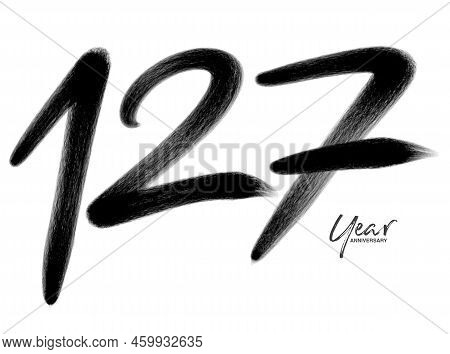 127 Years Anniversary Celebration Vector Template, 127 Number Logo Design, 127th Birthday, Black Let
