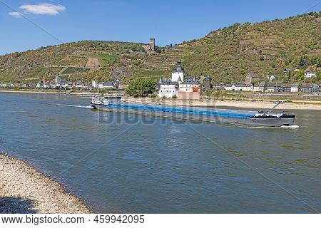 Panorama Over The Rhine Near Kaub At Extremely Low Water
