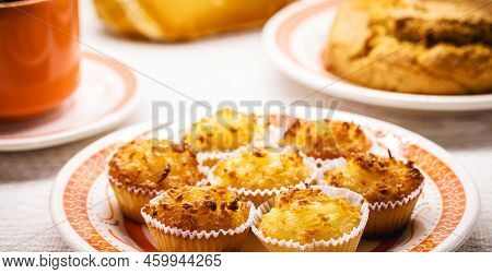 Typical Sweet From Brazil And Portugal, Called Queijadinha Or Queijada. Homemade Dessert, Pastry Fro