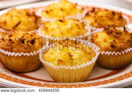 Queijadinha Or Queijada, Sweet Baked Dessert From A Traditional Bakery And Pastry Shop From Brazil A