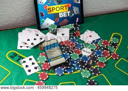 Bets Online At Bookmakers Website. Smartphone, Poker