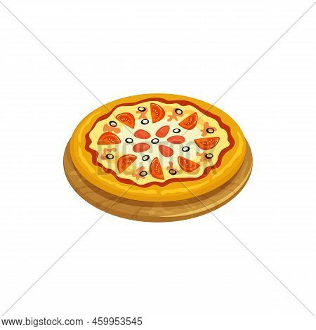 Sicily Pizza Isolated Italy Cuisine Food. Vector Sicilian Pizza, Sfincione Or Focaccia With Toppings