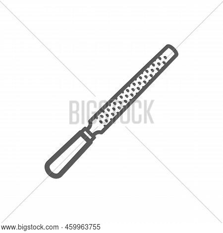 Fine Rasp Isolated Coarse Form Of File Used To Coarsely Shaping Wood Monochrome Outline Icon. Vector
