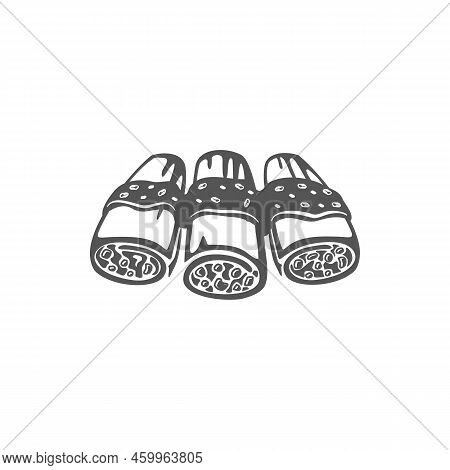 Enchilados Or Enchilada Corn Tortilla, Burrito With Meat And Vegetables Isolated Fastfood Snack. Vec
