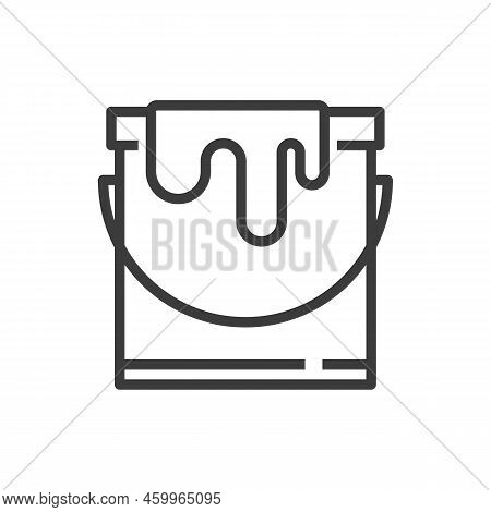 Tin Of Paint Isolated Open Can Outline Icon. Vector Gallon Bucket With Wall Flush Line Art Sign. Hom