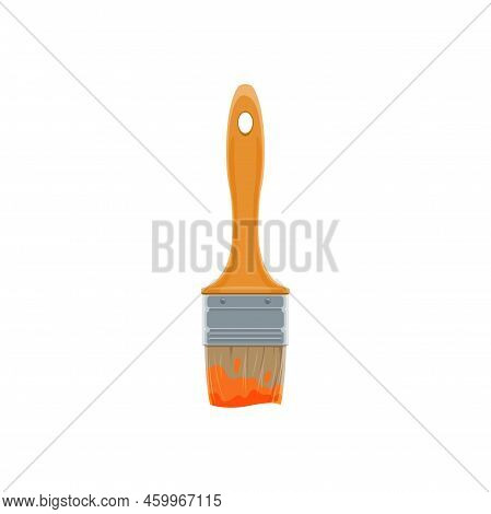Paint Brush, Painting And Finishing Or Varnish Works Vector Tool. Paintbrush With Wooden Handle, Int
