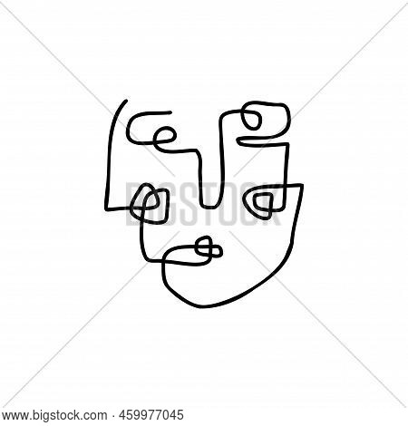 Continuous One Line Face. Woman Stylied Minimal Artwork. Vector Freehand Contour