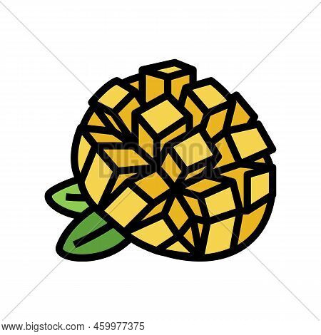 Slice Mango Cube Leaf Color Icon Vector. Slice Mango Cube Leaf Sign. Isolated Symbol Illustration