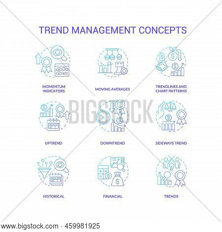 Trend Management Blue Gradient Concept Icons Set. Tendencies Analysing Process. Business Strategy Id