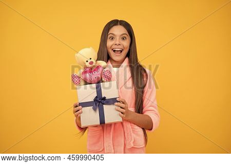 Kid Wear Soft Nightsuit Play With Toy. Child In Cozy Sleepwear. Skin Beauty. Sweet Dreams.