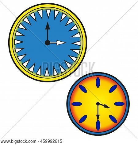 Clock Cartoon Colored In Retro Style. Time Clock. Vector Illustration. Stock Image.