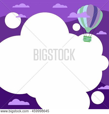 Hotair Balloon Illustration Flying Over The Clouds Reaching New Destinations. Zeppelin Roaming The S