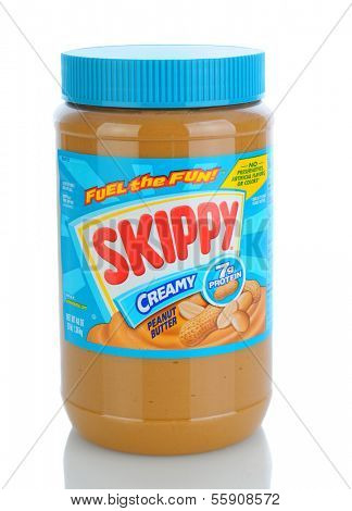 IRVINE, CA - JANUARY 11, 2013: A 48oz. plastic jar of Skippy Creamy Peanut Butter. Introduced in 1933 Skippy is the 2nd most popular Peanut Butter in the world.