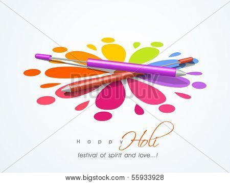 Beautiful Indian color festival Holi background with pichkari on colorful floral decorated background. 