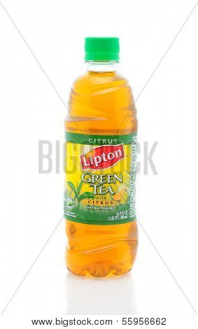 IRVINE, CA - JANUARY 11, 2013: A 500 ml bottle of Lipton Green Tea with Citrus. Iced tea makes up about 85% of all tea consumed in the United States.