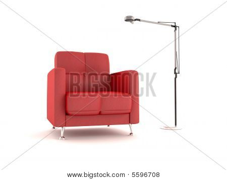 Kırmızı koltuk ve Floorlamp