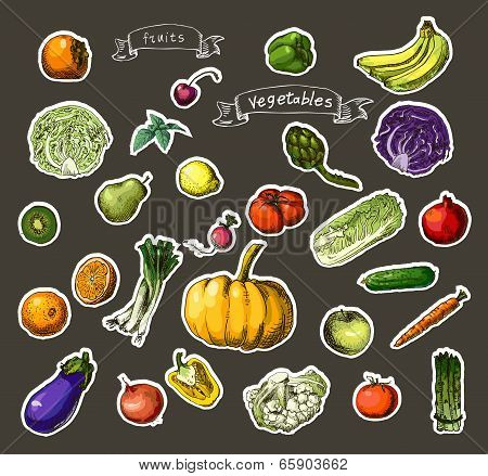 hand-painted vegetables, fruits