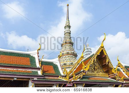Famous Temple Phra Sri Ratana Chedi Covered With Foil Gold In The Inner Grand Palace