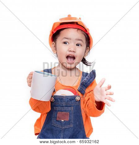 Asian Engineer Baby Girl Holding The White Mug