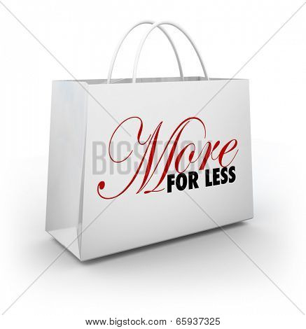 More for Less shopping bag from a store sale, discount or clearance savings event