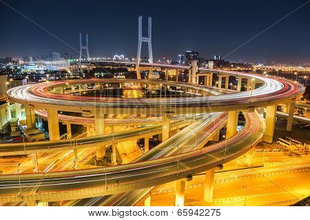 Beautiful Shanghai Nanpu Bridge At Night