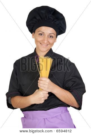 Szép Cook nő Spaguettis