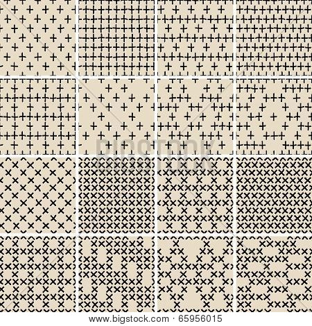 Basic Doodle Seamless Pattern Set No.5 In Black And White