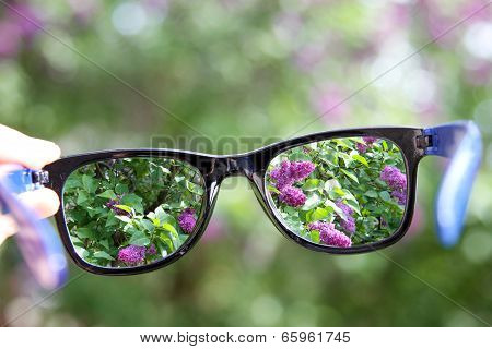 Eyeglasses In The Hand Over Blurred Background