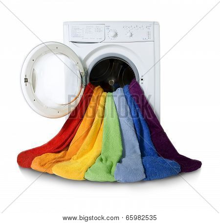 Washing Machine And Colorful Things To Wash, Isolated