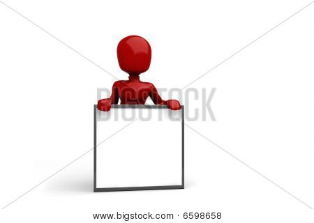 hombre 3D con un cartel