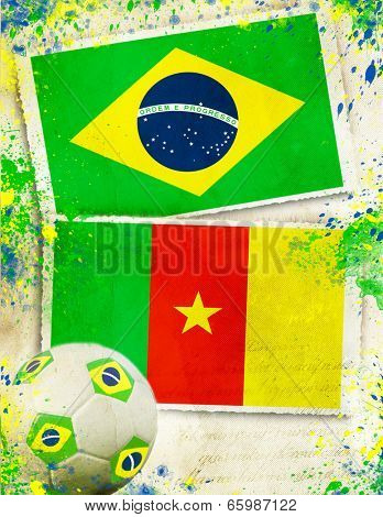 Brazil vs Cameroon soccer ball concept
