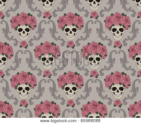 Skulls and roses damask pattern