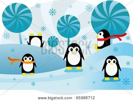 Colorful Background Funny Penguins