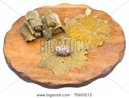 Preparing Of Dolma From Grape Leaves And Mince