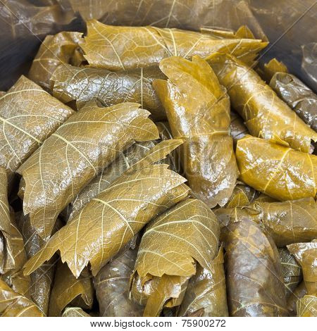 Caucasus Dolma From Pickled Grape Leaves And Mince