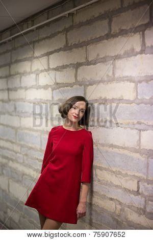 Woman In Hallway Relay On Limestone Wall