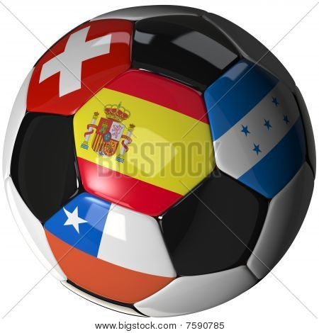 Pallone da calcio sopra bianco con 4 bandiere - gruppo H 2010