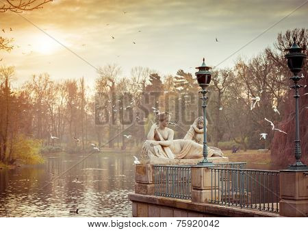 Allegory of the Visla river, statue in Lazienki Park (Royal Baths Park), Warsaw, Poland