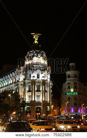 Gran Via street of Madrid by night