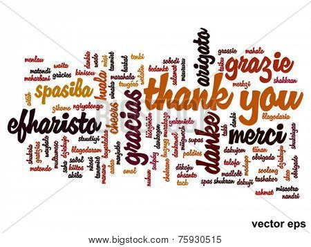 Vector concept or conceptual abstract thank you word cloud in different languages or multilingual for education or Thanksgiving Day