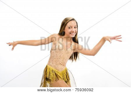 Teenger smiling in golden dress
