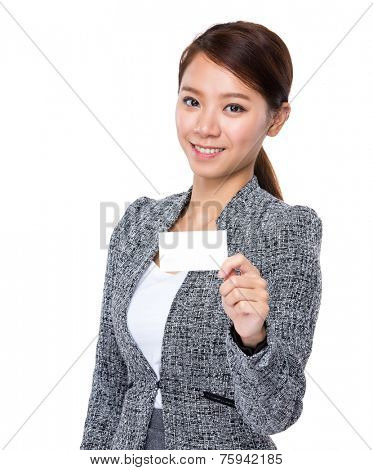 Businesswoman hold with white namecard
