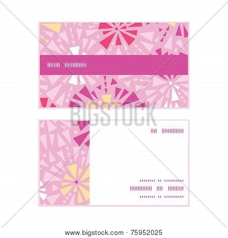 Vector pink abstract triangles horizontal stripe frame pattern business cards set