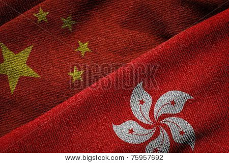 Flags Of China And Hong Kong On Grunge Texture
