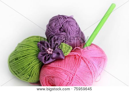 Knitting Accessories - Three  thread On White Background